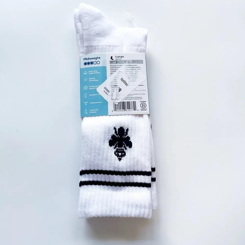 New Bombas White Midweight Calf/Crew Socks Size Large
